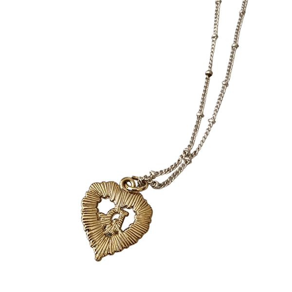 Designer Rhinestone Heart Charm on 18K White Gold-Filled Satellite Chain Necklace
