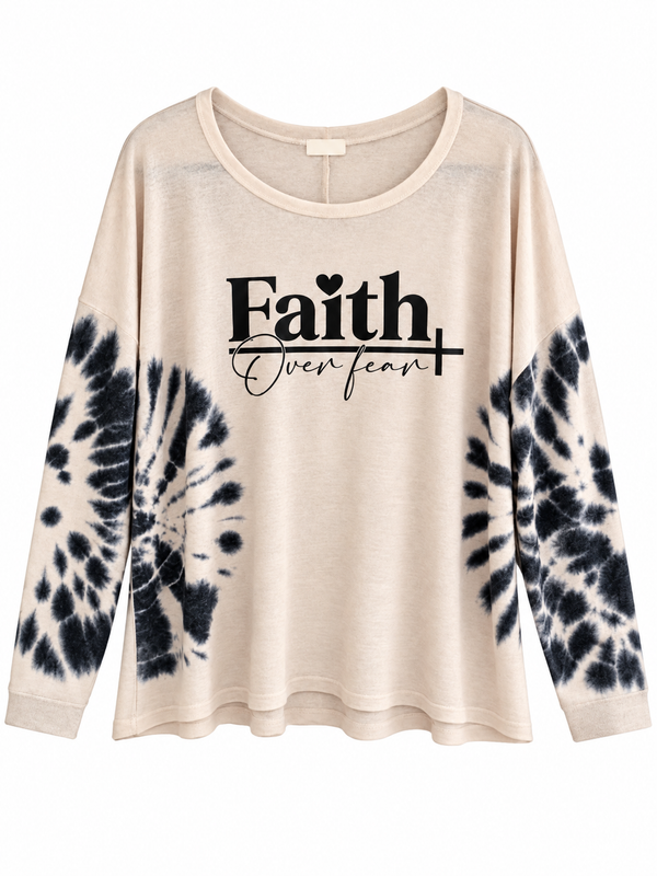 Faith Over Fear Custom Tie Dye Christian Upcycled Lightweight Sweater, S