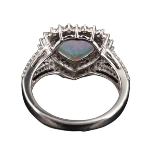 Sterling Opal and White Sapphire Heart Shaped Sterling Ring, Size 7 Rings Upcycled Designer Gemz 