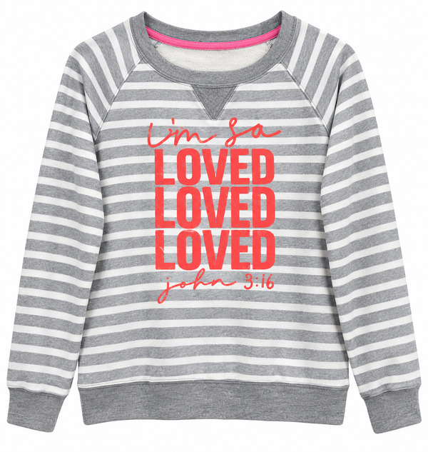 I'm So Loved John 3:16 Upcycled Christian Striped Shirt, XL