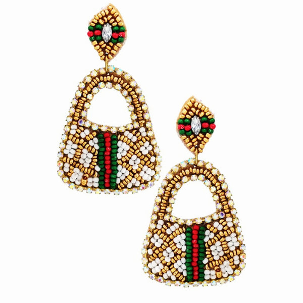 GG Inspired Striped Seed Bead Handbag Earrings