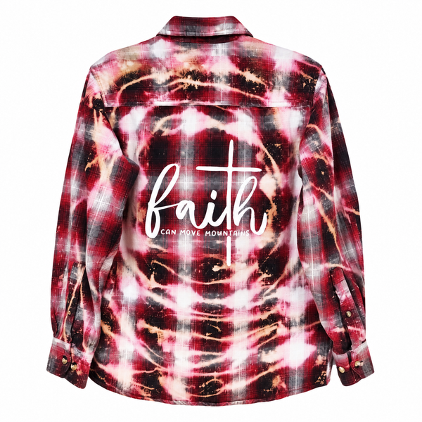 Faith Can Move Mountains Custom Repurposed Christian Theme Plaid Shirt, S