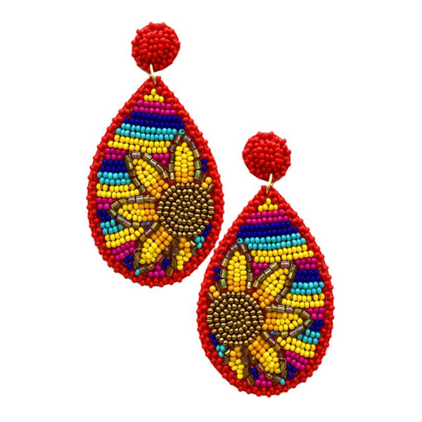 Beaded Vibrant Sunflower Earrings