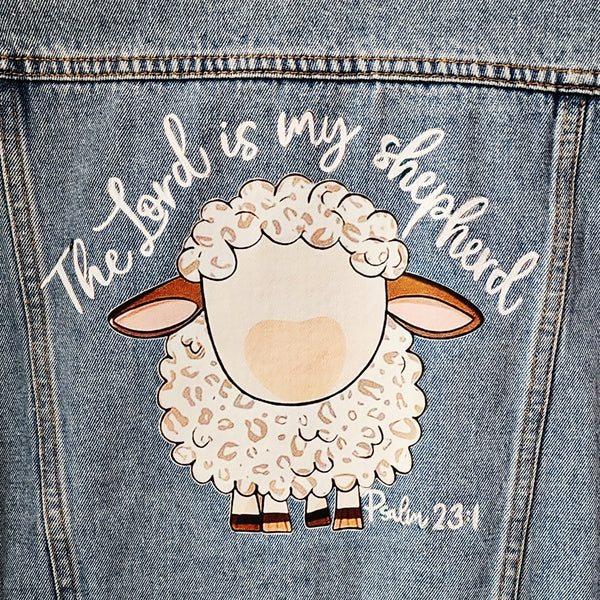 The Lord Is My Shepard Custom Upcycled Sweater Sleeve Jean Jacket, Women's M