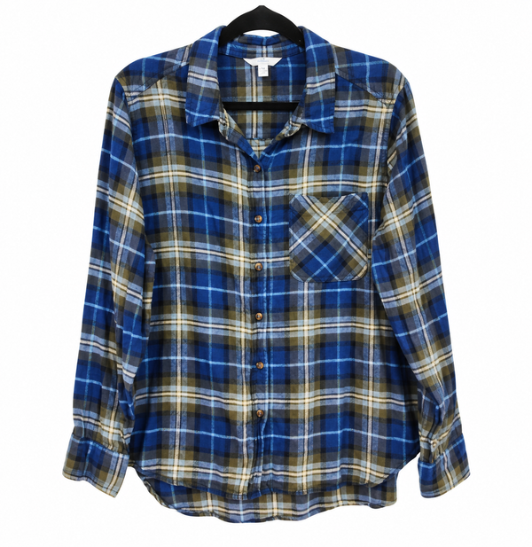 Faith, Hope, Love Repurposed Christian Theme Plaid Flannel Shirt, XL