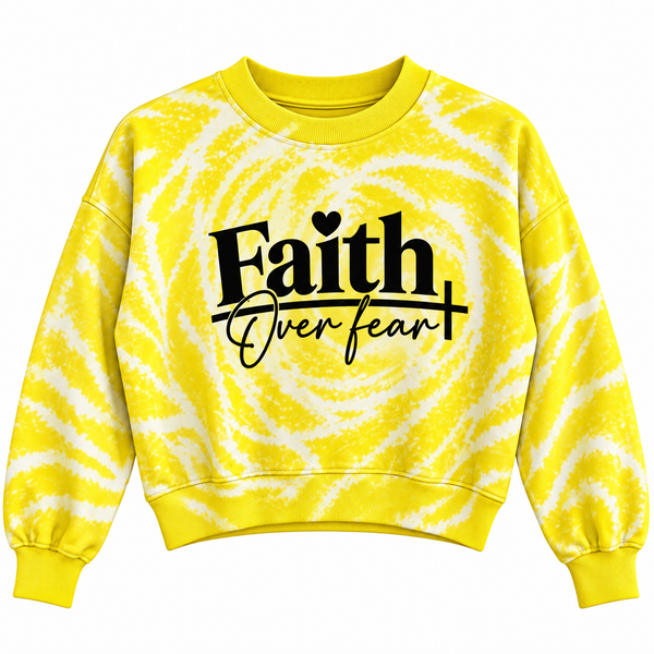 Faith Over Fear Upcycled Cropped Tie Dye Christian Sweatshirt, M