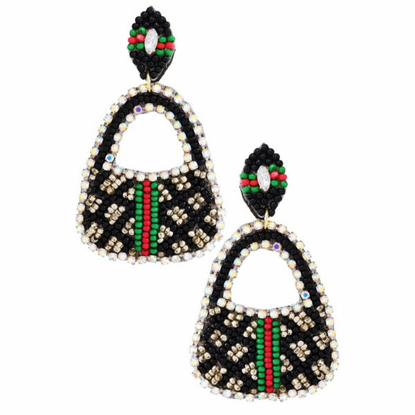 GG Inspired Striped Seed Bead Handbag Earrings