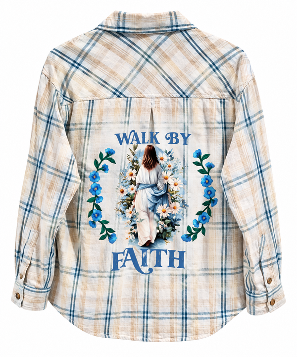 Walk By Faith Custom Upcycled Christian Plaid Shirt, L