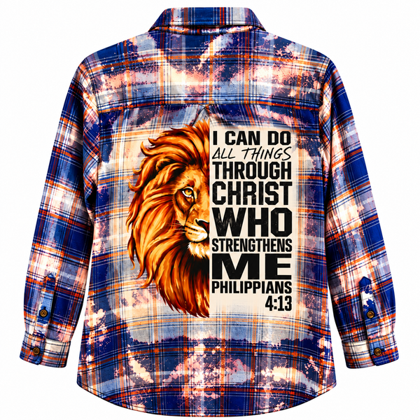 I Can Do All Things Through Christ Who Strengthens Me Repurposed Christian Theme Plaid Shirt, M