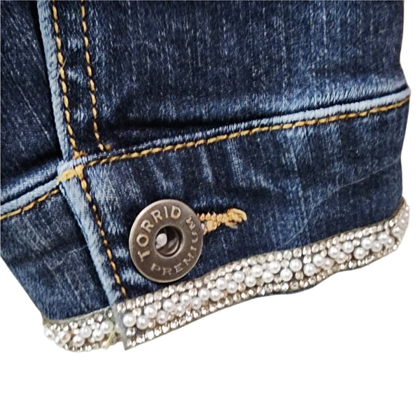 Rhinestone Cross Custom Back Upcycled Jean Jacket, Women's 2X