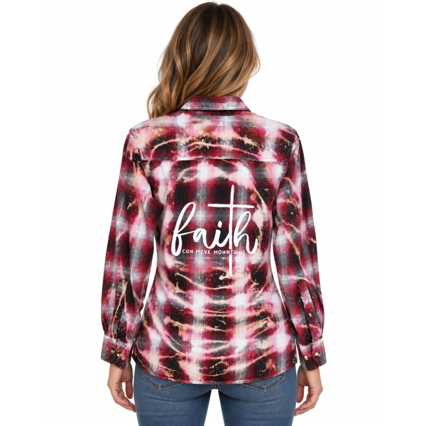 Faith Can Move Mountains Custom Repurposed Christian Theme Plaid Shirt, S