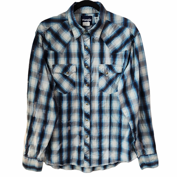 The Lord Is My Shepard Custom Upcycled Plaid Snap Button Western Wrangler Shirt, Women's L