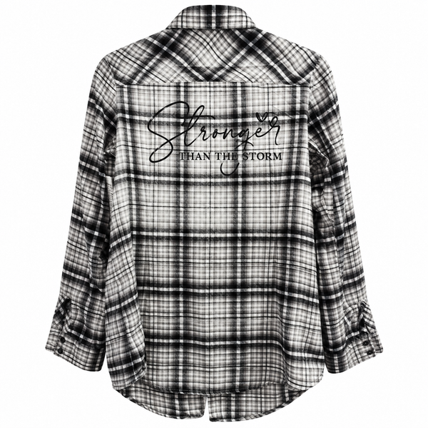 Stronger Than The Storm Custom Christian Upcycled Plaid Shirt, XS