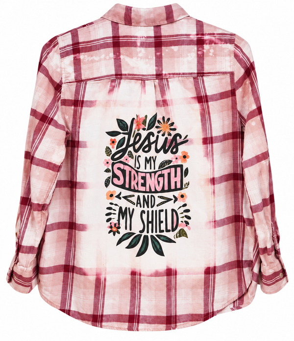 Jesus Is My Strength & My Shield  Repurposed Christian Theme Plaid Shirt, 12