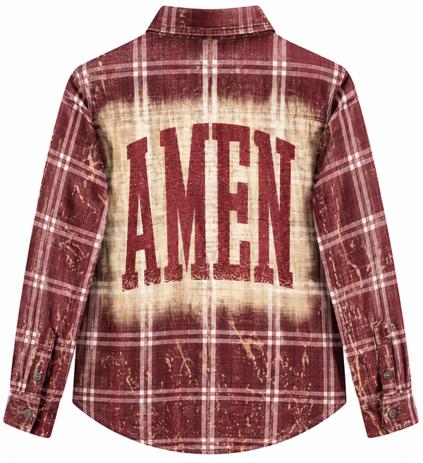 Amen Custom Bleached Christian Upcycled Plaid Shirt, Women's S