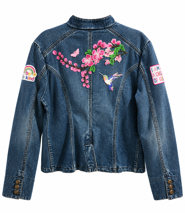Custom Christian Upcycled Military Jean Jacket, XL