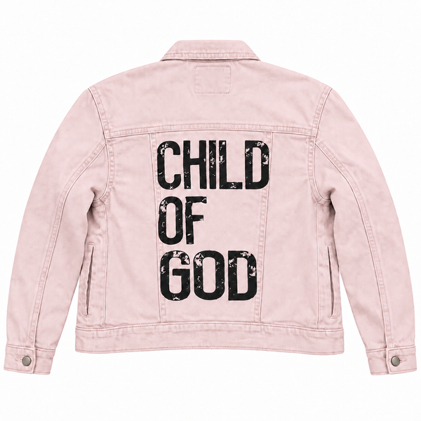 Child of God Custom Christian Upcycled Pale Pink Denim Jacket, Kids S/8