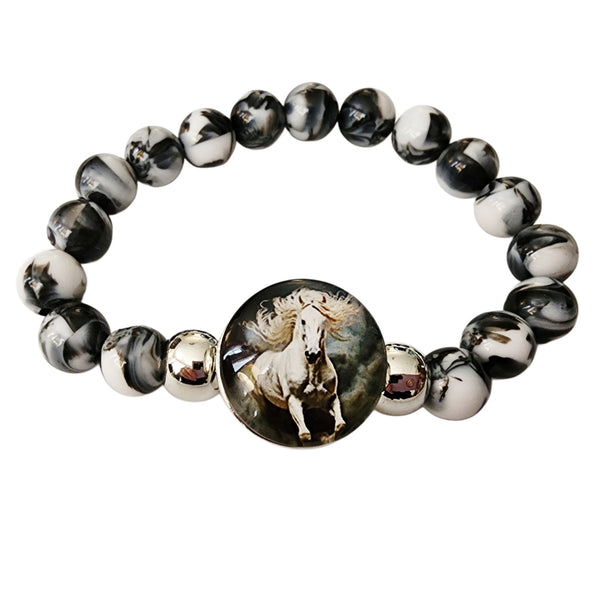 Beaded Stretch Bracelet with Interchangable Horse Snap Charm - Black