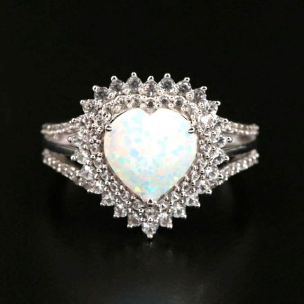 Sterling Opal and White Sapphire Heart Shaped Sterling Ring, Size 7 Rings Upcycled Designer Gemz 