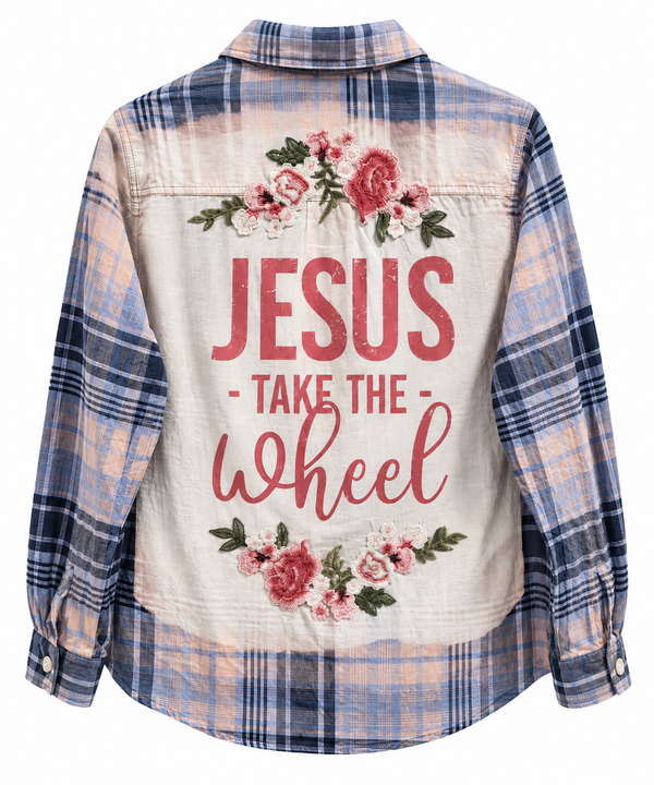 Jesus Take The Wheel Custom Upcycled Christian Plaid Shirt