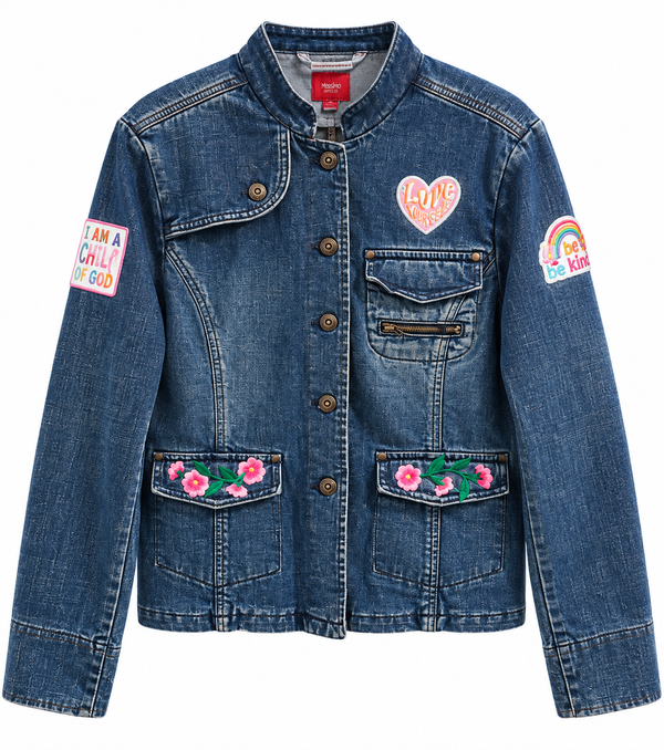 Custom Christian Upcycled Military Jean Jacket, XL