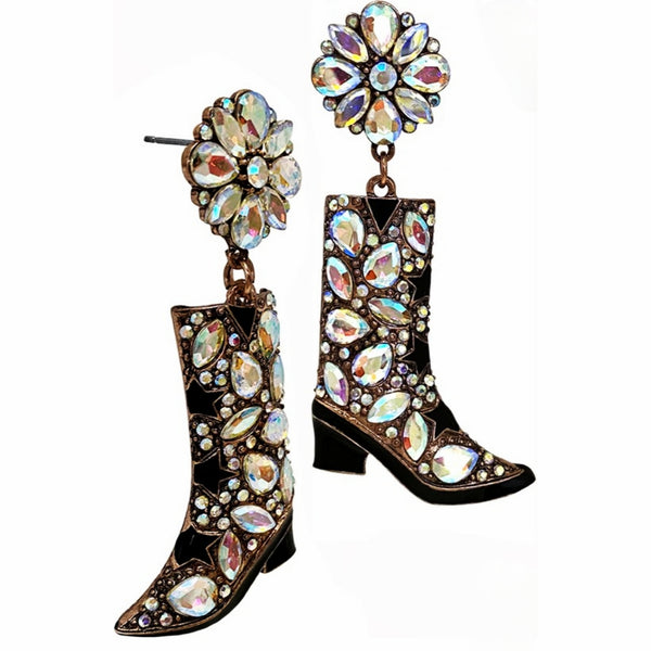 Rhinestone Cowboy Bling Boot Earrings