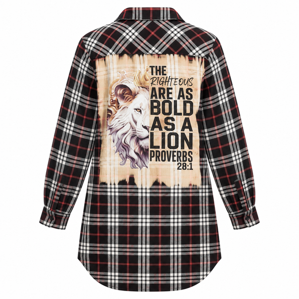 The Righteous Are As Bold As A Lion  Repurposed Christian Theme Plaid Shirt, XL