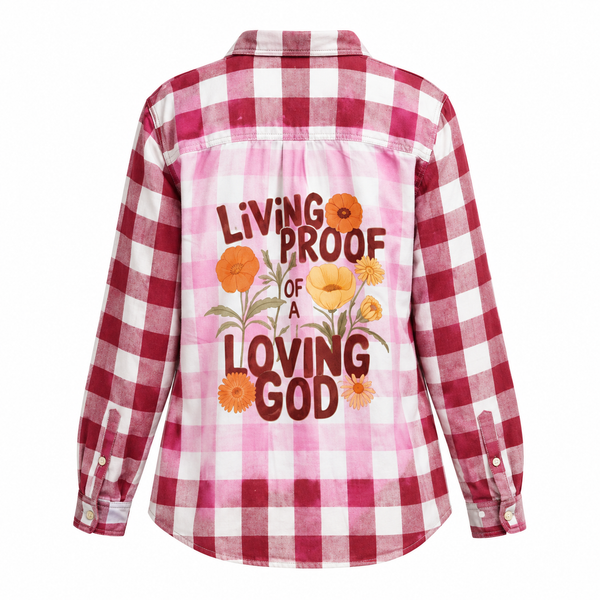 Living Proof Of A Loving God Repurposed Christian Theme Plaid Shirt, S