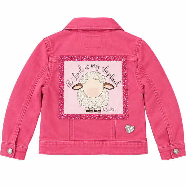 The Lord is my Shepherd Custom  Christian Motif Upcycled Jean Jacket, Kids M (8)