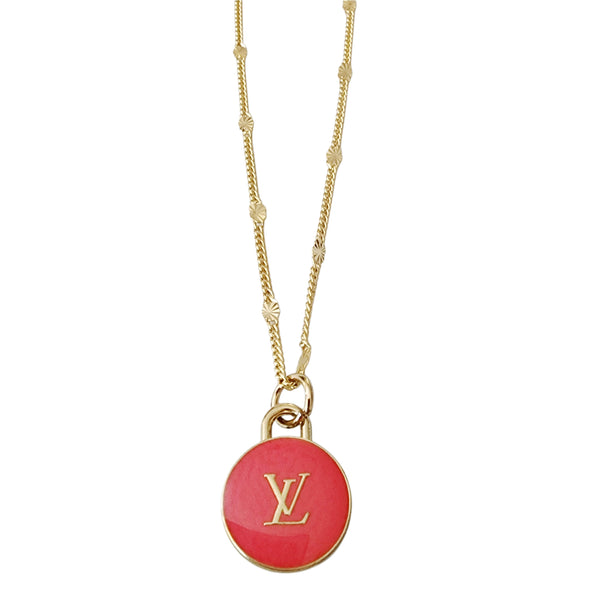 Double-sided Repurposed LV Charm on 18K GF Snail Chain Necklace