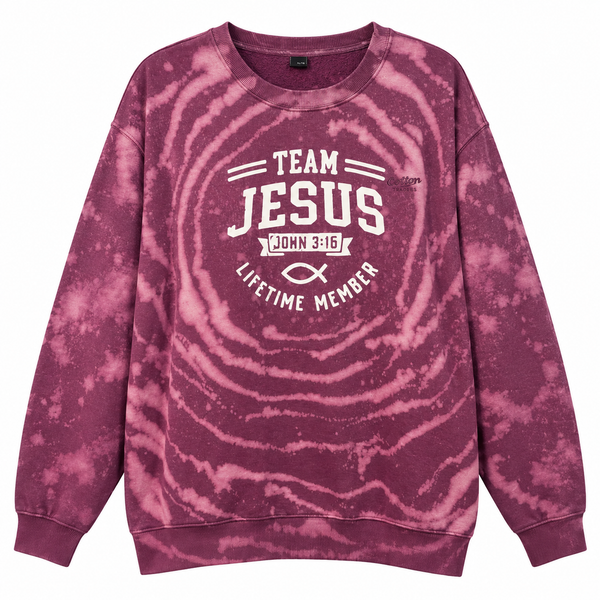 Team Jesus Lifetime Member John 3:16 Custom Tie Dye Christian Upcycled Sweatshirt, 3X