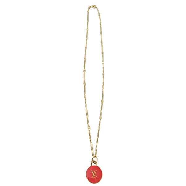 Double-sided Repurposed LV Charm on 18K GF Snail Chain Necklace