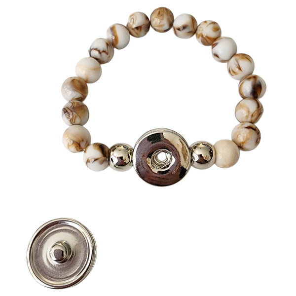 Beaded Stretch Bracelet with Interchangable Horse Snap Charm - Tan