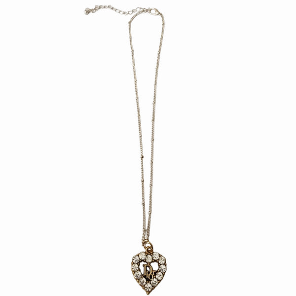 Designer Rhinestone Heart Charm on 18K White Gold-Filled Satellite Chain Necklace