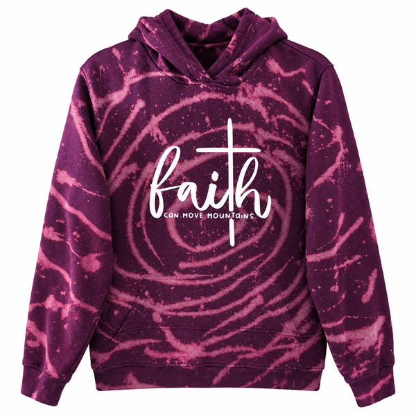 Faith Can Move Mountains Custom Tie Dye Christian Upcycled Hoodie, XL