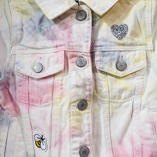 I Am A Child of God Custom Upcycled Christian Girl's Pastel Tie Dye Jean Jacket, Kids 4T
