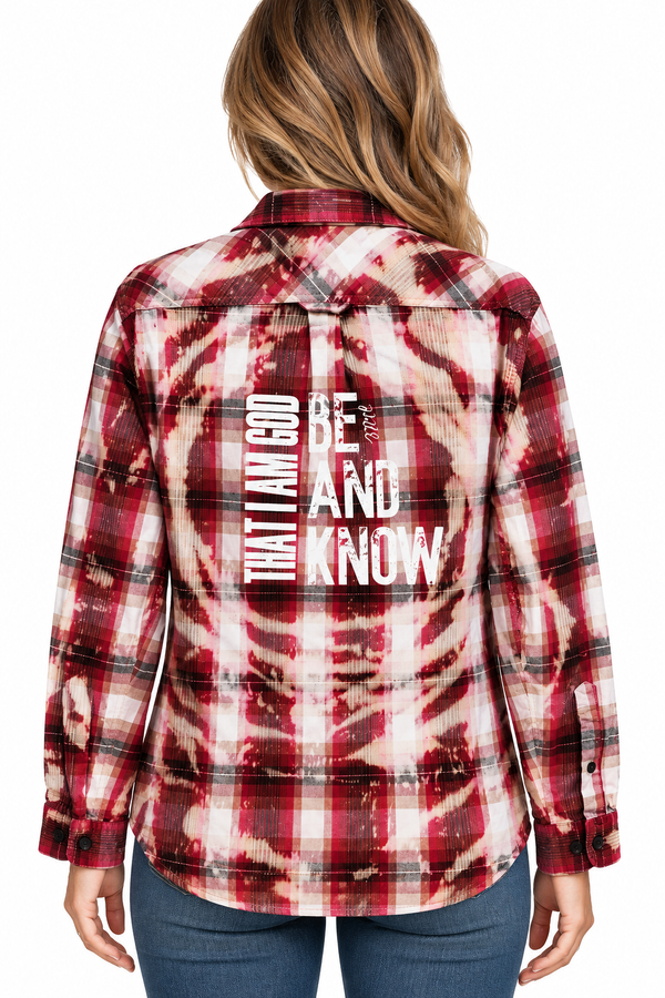 Be Still And Know That I Am God Repurposed Christian Theme Plaid Shirt, M