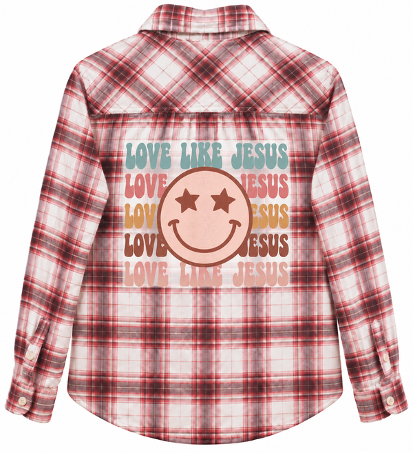 Love Like Jesus Repurposed Christian Theme Plaid Shirt, L
