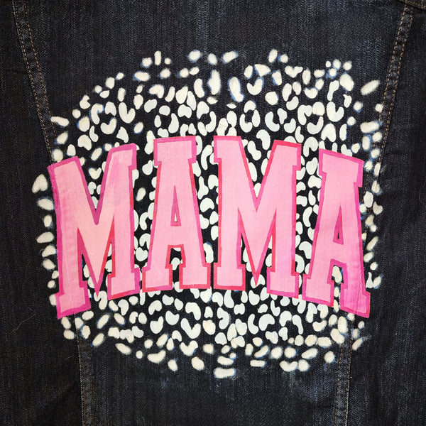 Mama Leopard Design Custom Upcycled Jean Jacket, Women's L