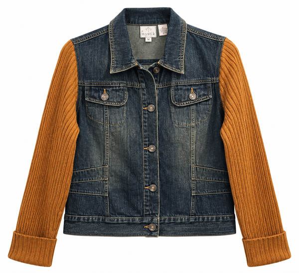 Child of God Custom Christian  Upcycled Knit Sleeves Denim Jacket, M