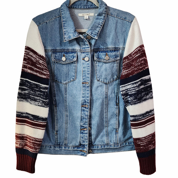 The Lord Is My Shepard Custom Upcycled Sweater Sleeve Jean Jacket, Women's M