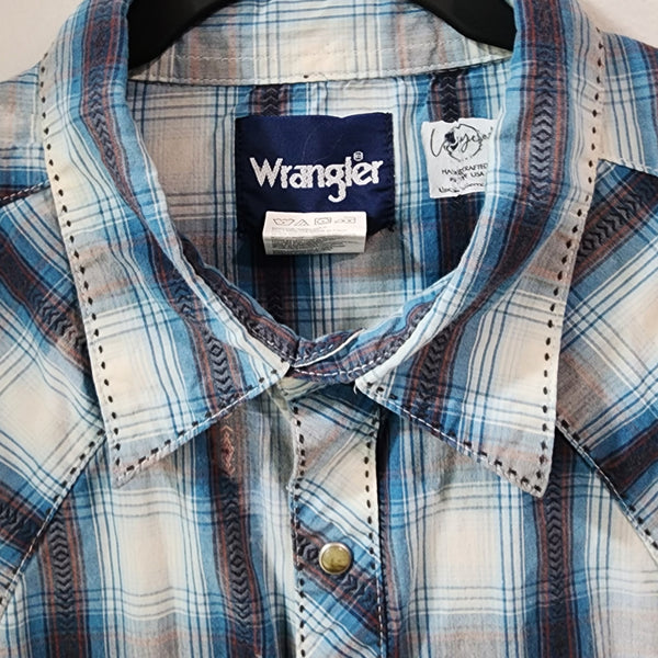 The Lord Is My Shepard Custom Upcycled Plaid Snap Button Western Wrangler Shirt, Women's L