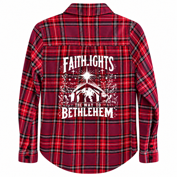 Faith Lights The Way To Bethlehem Repurposed Christian Theme Plaid Shirt, M