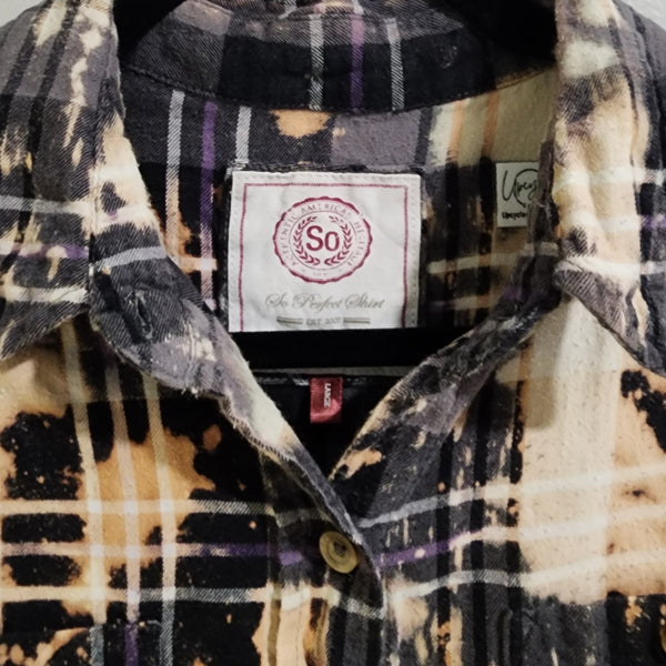 Love Like Jesus Custom Christian Upcycled Black Plaid Flannel Shirt, L