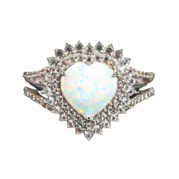 Sterling Opal and White Sapphire Heart Shaped Sterling Ring, Size 7 Rings Upcycled Designer Gemz 