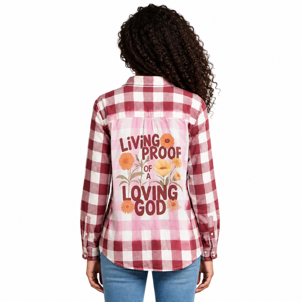 Living Proof Of A Loving God Repurposed Christian Theme Plaid Shirt, S