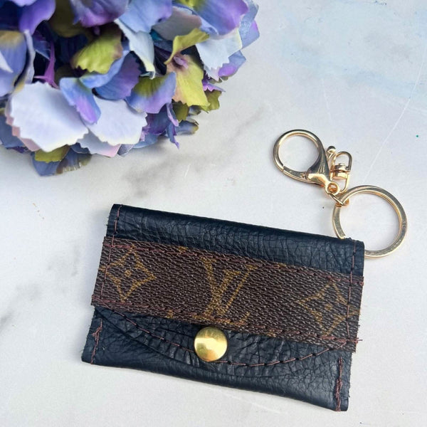 Cardholder Keyring with Upcycled Designer Monogram Canvas Strip Upcycled Gemz 