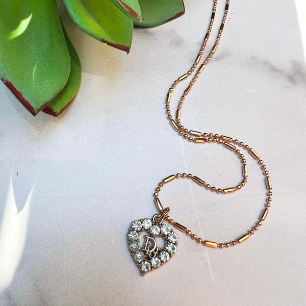 Authentic Designer Rhinestone Button Pendant on Gold Chain Upcycled Gemz 