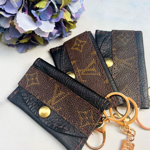 Cardholder Keyring with Upcycled Designer Monogram Canvas Strip Upcycled Gemz 