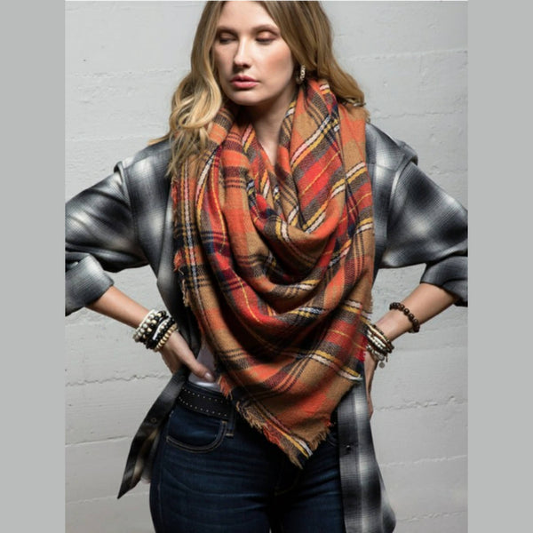 Soft Plaid Oversized Frayed Edge Blanket Scarf/Wrap/Shawl - Scarf Glam Girl Fashion 